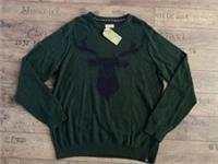 FAT FACE - STAG CREW NECK CHRISTMAS JUMPER WOOL GREEN MEN - L - BNWT - L Regular
