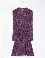 Fatface Delphine Abstract Jersey Dress Size 10 Long Purple Floral Cross RRP £56 - 10 Regular
