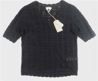 FAT FACE CROCHET VIENNA COTTON KNIT V-NECK BLOUSE TOP BLACK 972511 WOMEN UK10 - UK 10 Regular