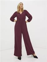 FAT FACE AVERY WIDE LEG LONG SLEEVE JUMPSUIT DARK PLUM 982254 WOMEN UK10 20 - UK 10 / UK 20 Regular
