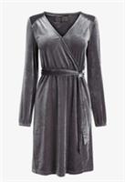 FAT FACE COPPER & BLACK TERI WRAP TIE VELVET JERSEY DRESS GREY 972284 WOMEN UK24 - UK 24 Regular