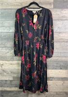 Fatface Bennie Midi Dress Size UK 10 Black Floral Long Sleeves Boho Long Sleeves - 10 Regular