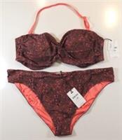 FAT FACE ANIMAL SPOT PRINT TWIST FRONT BIKINI SWIMWEAR BROWN WOMEN UK18 22 24 - UK 22 Regular