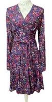 Fat Face NWT UK 14R Purple Mix Wrap Belt / Long Sleeved V Neck Dress Eco Vero - 14 Regular