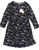 FAT FACE NINA PAINTED BIRD PRINT COTTON JERSEY DRESS - BLACK 975921 - WOMEN UK10 - UK 10 Regular