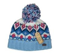 FAT FACE KNITTED Pure Wool BOBBLE HAT Blue Faire Isle Winter Made in Nepal BNWT