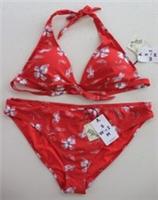 FAT FACE BOLD BLOOMS CLASSIC FLORAL PADDED BIKINI SWIM SET - RED - WOMEN UK18 - UK 18 Regular