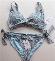 FAT FACE DAISY FIELD FLORAL PADDED TWIST TIE SIDE BIKINI SET WOMEN UK12 20 22 24 - UK12 Regular