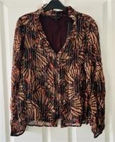 Fat Face Copper & Black Chiffon Blouse Button Front Size 12 36 Bust V-Neck BNWT - 12 Regular