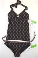 FAT FACE - WOODBLOCK HALTER NECK TANKINI BIKINI SWIMWEAR - BLACK - WOMEN UK8 - UK8 Regular