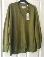 Fat Face Arrabella V-Neck Jumper Size 12 42 Bust Olive Green Lamb Cashmere BNWT - 12 Regular