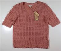 FAT FACE CROCHET VIENNA COTTON KNIT V-NECK BLOUSE TOP - PINK 972511 - WOMEN UK12 - 12 Regular
