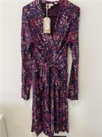 Fatface Delphine Abstract Jersey Dress Size 10 Long Purple Floral Draped RRP &pound;56 - 10 Regular