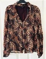 Fat Face Copper & Black Chiffon Blouse Button Front Size 12 36 Bust V-Neck BNWT - 12 Regular