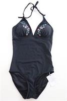 FAT FACE FLORAL EMBROIDERED HALTERNECK PADDED ONE PIECE SWIMSUIT BLACK WOMEN UK8 - 8 Regular