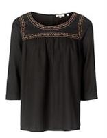 Fat Face - Women's - Mary Tonal Embroidered Blouse - Black - Size 6 - BNWT - 6 Regular