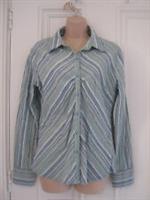 Lovely BNWT Fat Face cotton striped fitted shirt small UK14, greens, blues, etc. - 14 Regular