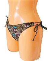 WOMENS FAT FACE BIKINI BOTTOM BROWN GREEN FLORAL PINK SIDE TIE HIPSTER UK 8 BNWT - 8 Regular