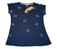 Fatface T Shirt Top UK 20 Womens Short Sleeve Blue Floral Ivy Woodblock Cotton - 20 Regular