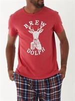 NWOT Fat Face Pure Cotton BrewDolf Slogan Stag Print T-Shirt Lounge PJ Top M-2XL - L Regular