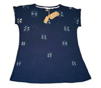 Fatface T Shirt Top UK 14 Womens Short Sleeve Blue Floral Ivy Woodblock Cotton - 14 Regular