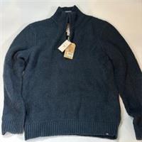 Fat Face Jumper Mens Large Blue Navy 1/4 Zip Pullover Chunky Knit Wool - L Regular