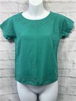 Fat Face Girls Top Age 10 - 11 Years Blue Teal Cotton Linen Blend Cut Out BNWT