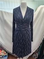Fat Face Navy Blue Floral Wrap V Neck Front Belted Dress Jersey Size 14 BNWOT - 14 Regular