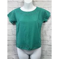 Fat Face Girls Top Age 10 - 11 Years Blue Teal Cotton Linen Blend Cut Out BNWT