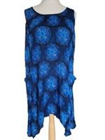 Ex Fat Face Blue Batik Asymmetric Shift Dress Size 12 - 12 Regular