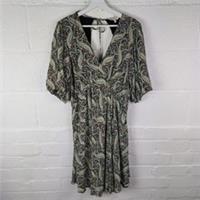 Fat Face Black Padra Paisley Balloon Sleeve V-Neck Midi Dress - Size 14 R - BNWT - 14 Regular