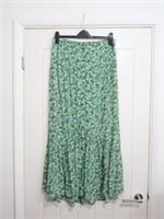 Fat Face Maxi Skirt Green Ditsy Floral Button Front Long Tiered Boho Hippie - 14 - 14 Regular