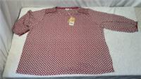 Fat Face Top UK 22 Womens 3/4 Sleeve Dark Red Darcy Artisan Geometric Cotton Tee - 22 Regular