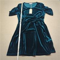 Fat Face Delilah Dress Womens UK 14 Teal Green Velvet Fit Flare Tie Waist Skate - 14 Regular