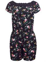 EX Fat Face Black Floral Print Bardot Playsuit in Sizes 8, 12, 14 - 8, 12, 14 Regular