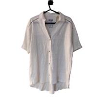 fat face womens linen shirt white short sleeve button up collared size 12 - 12 Regular