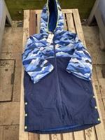 FatFace Kids' Waterproof Hooded Coat Blue Size M New With Tags Long Beach Coat