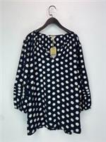 Fat Face Navy Polka Dot Boho Top V Neck 3/4 Sleeve EcoVero Lightweight UK 24 NEW - 24 Regular