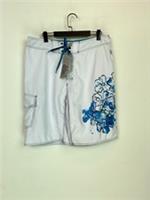 Fatface White Blue Floral Board Swim Surf Shorts Pocket Drawstring UK 36 New - 36 Regular