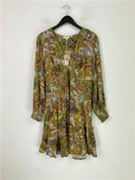 FatFace Green Paisley Mini Smock Dress Long Sleeve V-Neck Cotton UK 16 NEW - 16 Regular