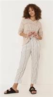 FATFACE LINEN BLEND Tapered Purton TROUSERS grey striped size 14 BNWT - 14 Regular