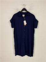 FatFace Navy Plain Button Front Shirt Dress Collared Cap Sleeve UK 14 NEW - 14 Regular