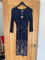 Fat Face Twist Jersey Dress Floral Print Size 8 Blue Navy Vicose New w/ Tags - 8 Regular