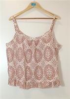 Fat Face Tank Top Briar Linear Batik Red Ivory Floral Linen Blend UK 18 - NEW - 18 Regular
