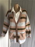 Fat Face Womens Chunky Wool Knit Cardigan UK 10 Oversized Striped Button Pocket - UK 10 Pit To Pit 23 Regular