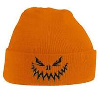 Halloween Hats-Scary Pumpkin Face Beanie Hat Embroidered-Orange-Adults/Kids
