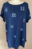 FatFace Top Size 20 Blue T-shirt Ivy Woodblock Graphic Short Sleeve - 20 Regular