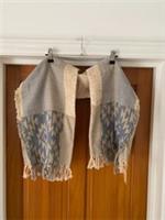 Fat Face Geo Jacquard Square Scarf Beige & Blue 100% Cotton India Aztec BNWT NEW