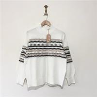 Fat Face Mabel Fair Isle Jumper Size 12 White Mock Neck Wool Content - 12 Regular