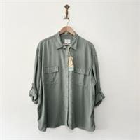 Fat Face Olive Green Shirt Size 20 Lyocell Utility Roll Tab Sleeve Minimal - 20 Regular